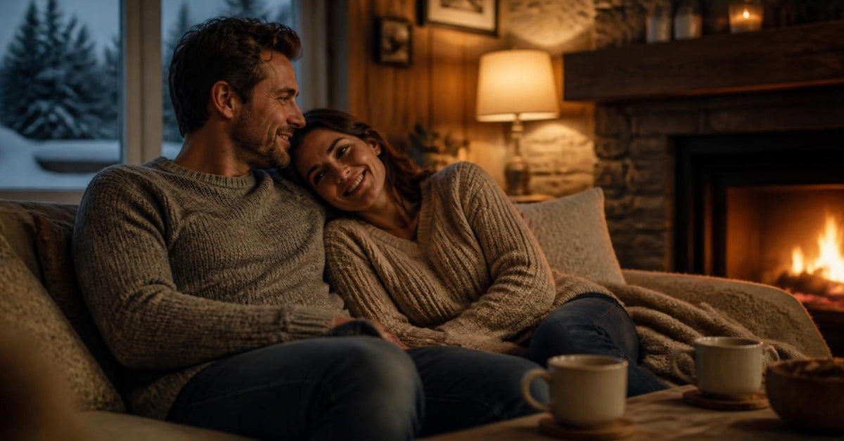 Vibrating butt plug beginner guide: a couple relaxing together by the fireplace at home