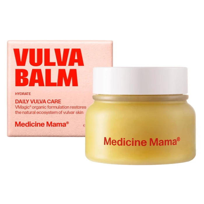 Medicine Mama Organic Vulva Balm in a jar with its box.