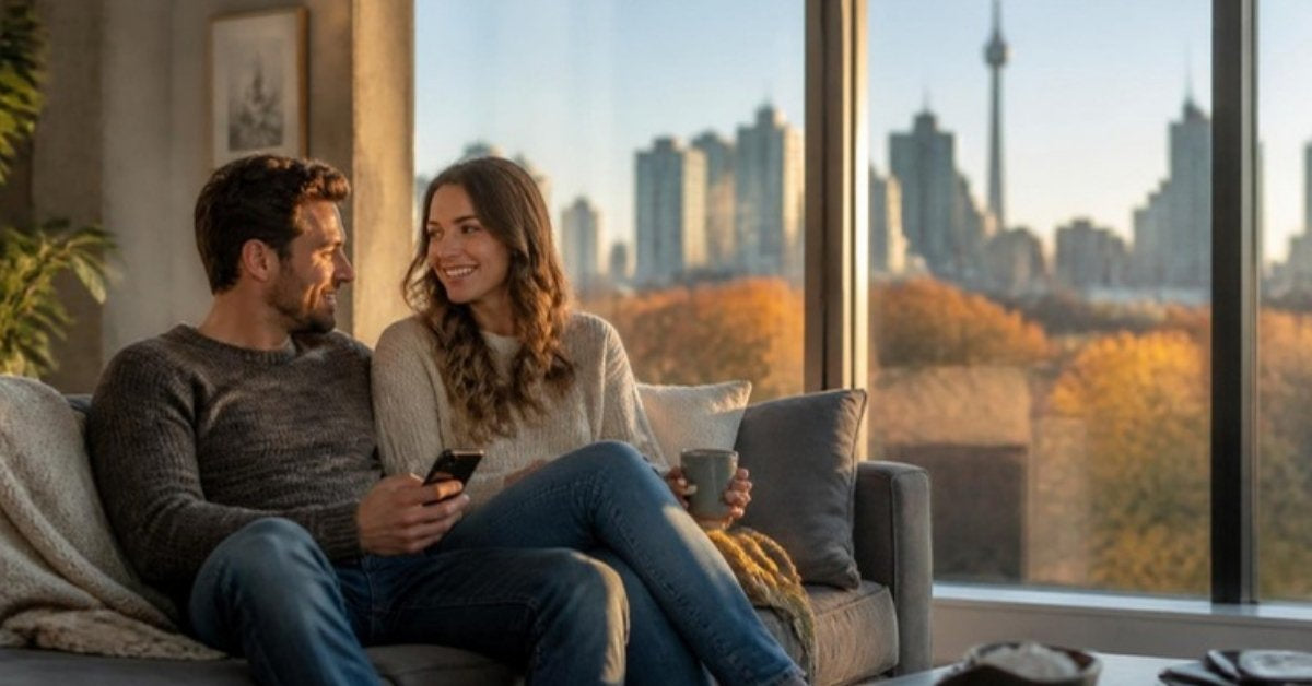 Relaxed couple at home in Toronto, for our Lovense Hush 2 and anal toys guide