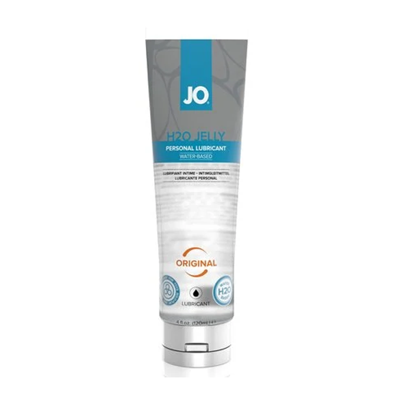 JO H2O Jelly personal lubricant in a clear tube with a blue and gray label.