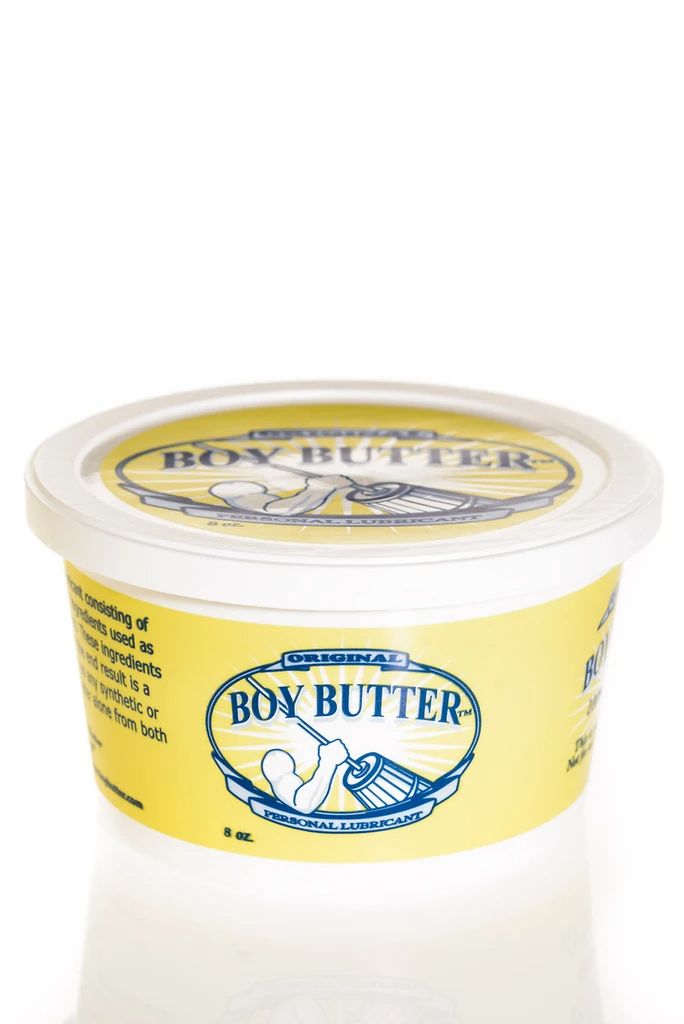 Boy Butter Original Formula coconut oil personal lubricant in an 8 oz tub.