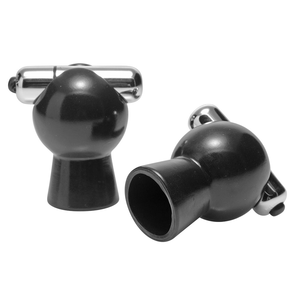 Black vibrating nipple suckers with bullet stimulation.