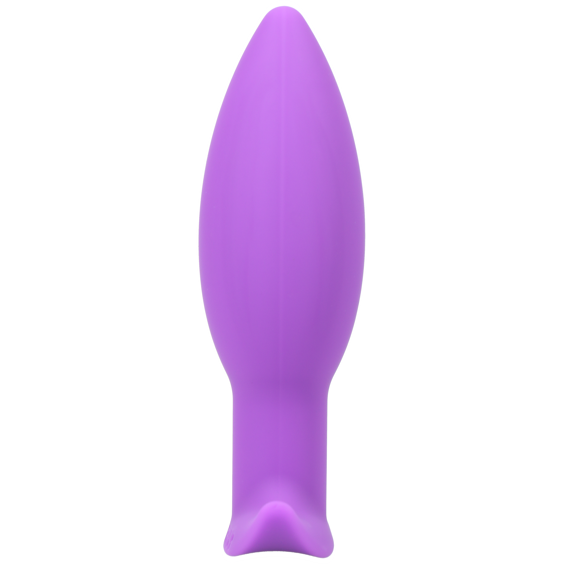 Purple tapered silicone anal butt plug with a curved base.