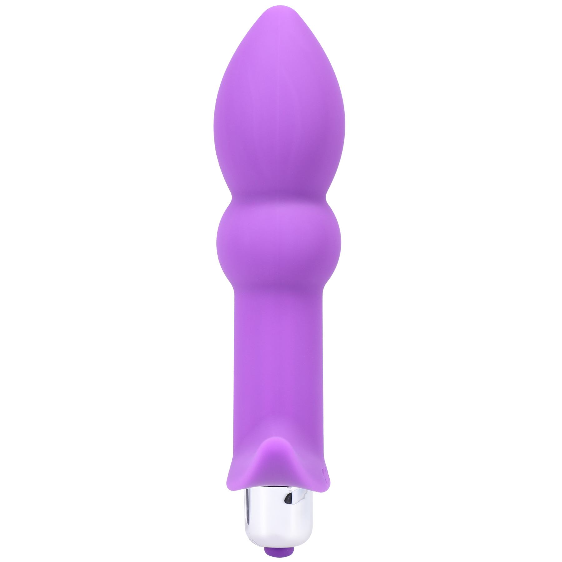 Purple silicone anal plug with a vibrating bullet and flared base.