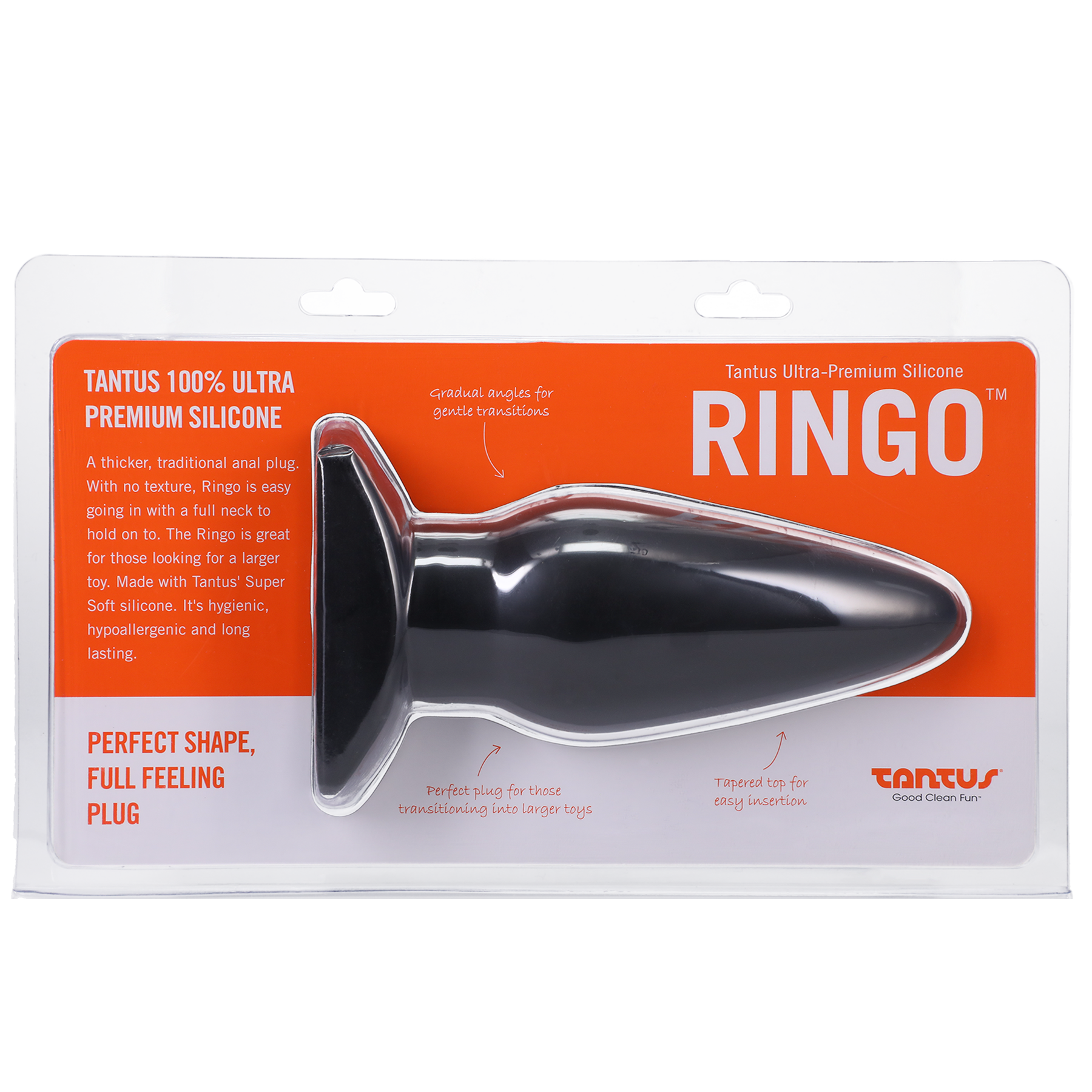Ringo Silicone Anal Butt Plug in black, packaged for sale.