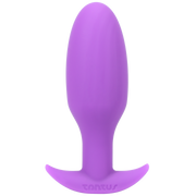 Lilac Tantus Ryder silicone anal butt plug with a curved tip and anchor base.