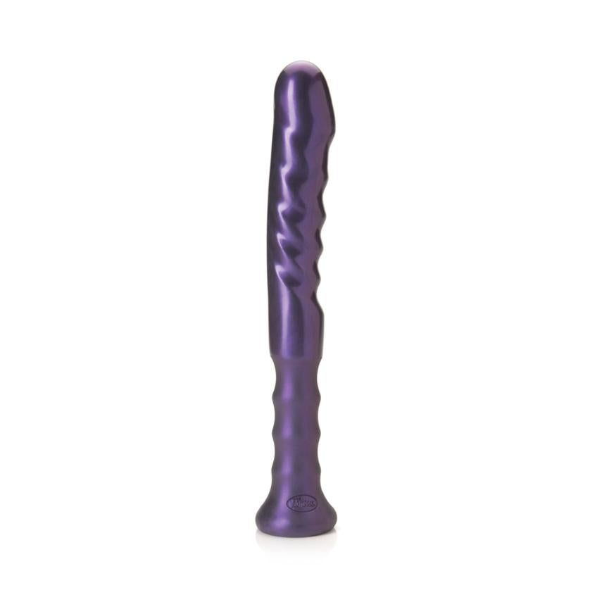 Purple silicone G-spot dildo with an ergonomic handle.