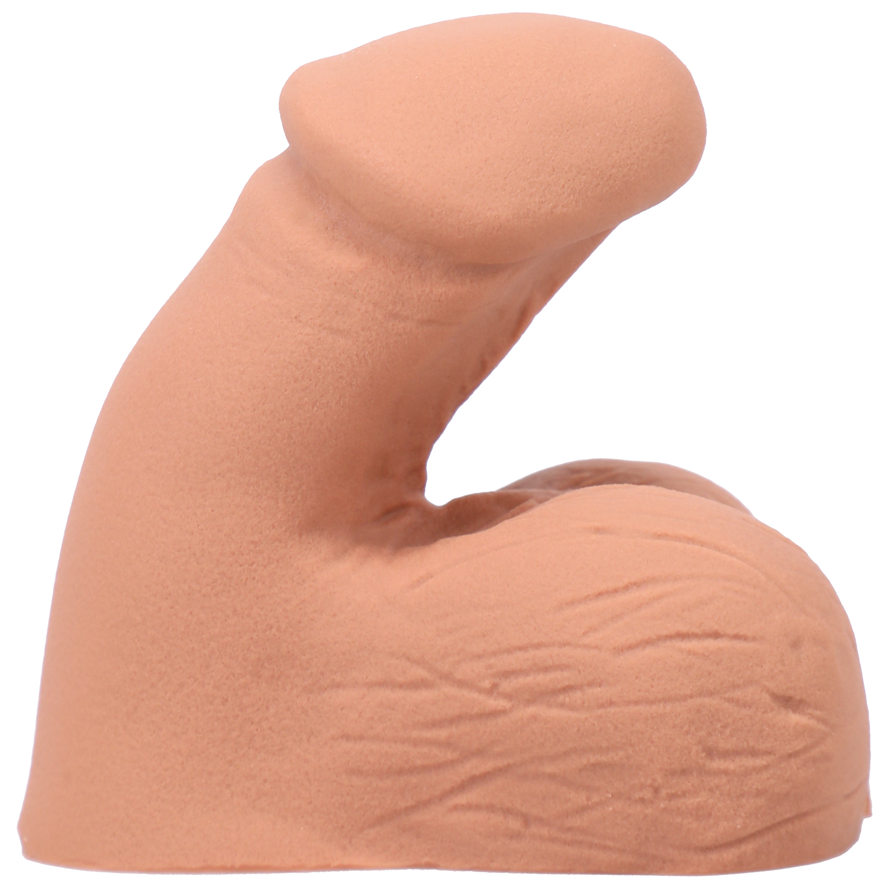 A peach-colored silicone packer with a realistic texture and shape.