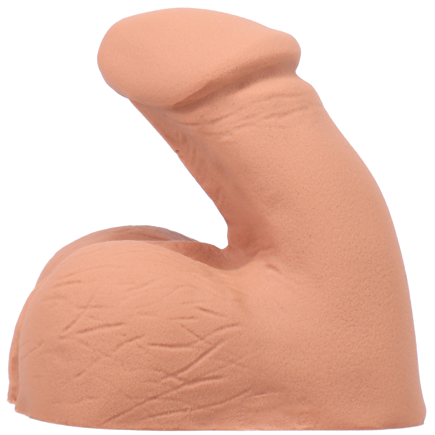 Super soft realistic silicone FTM packer in tan, 3 inches long with detailed shaft and balls.