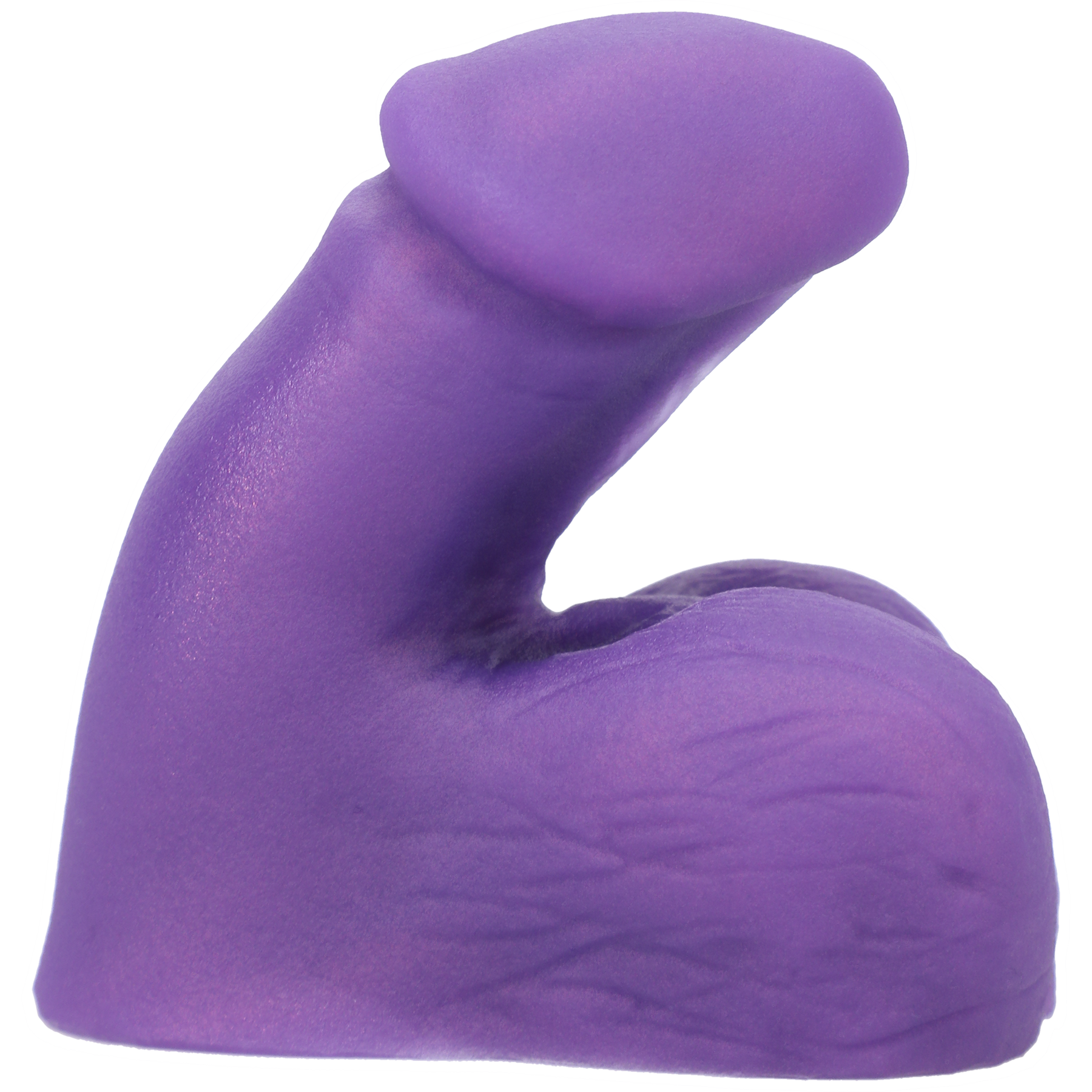 A purple silicone packer with a curved shaft and a rounded base.