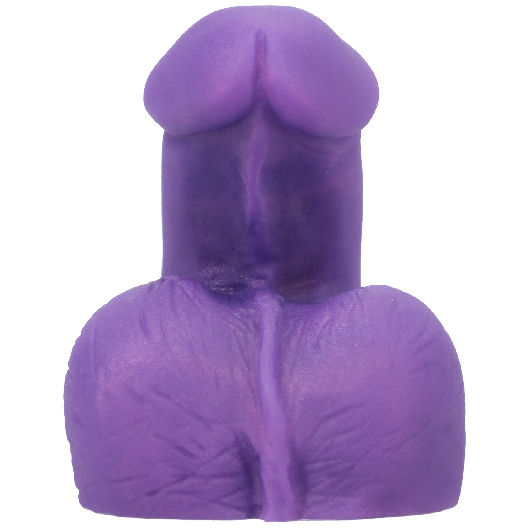 Purple silicone packer with realistic shaft and balls, super soft texture.