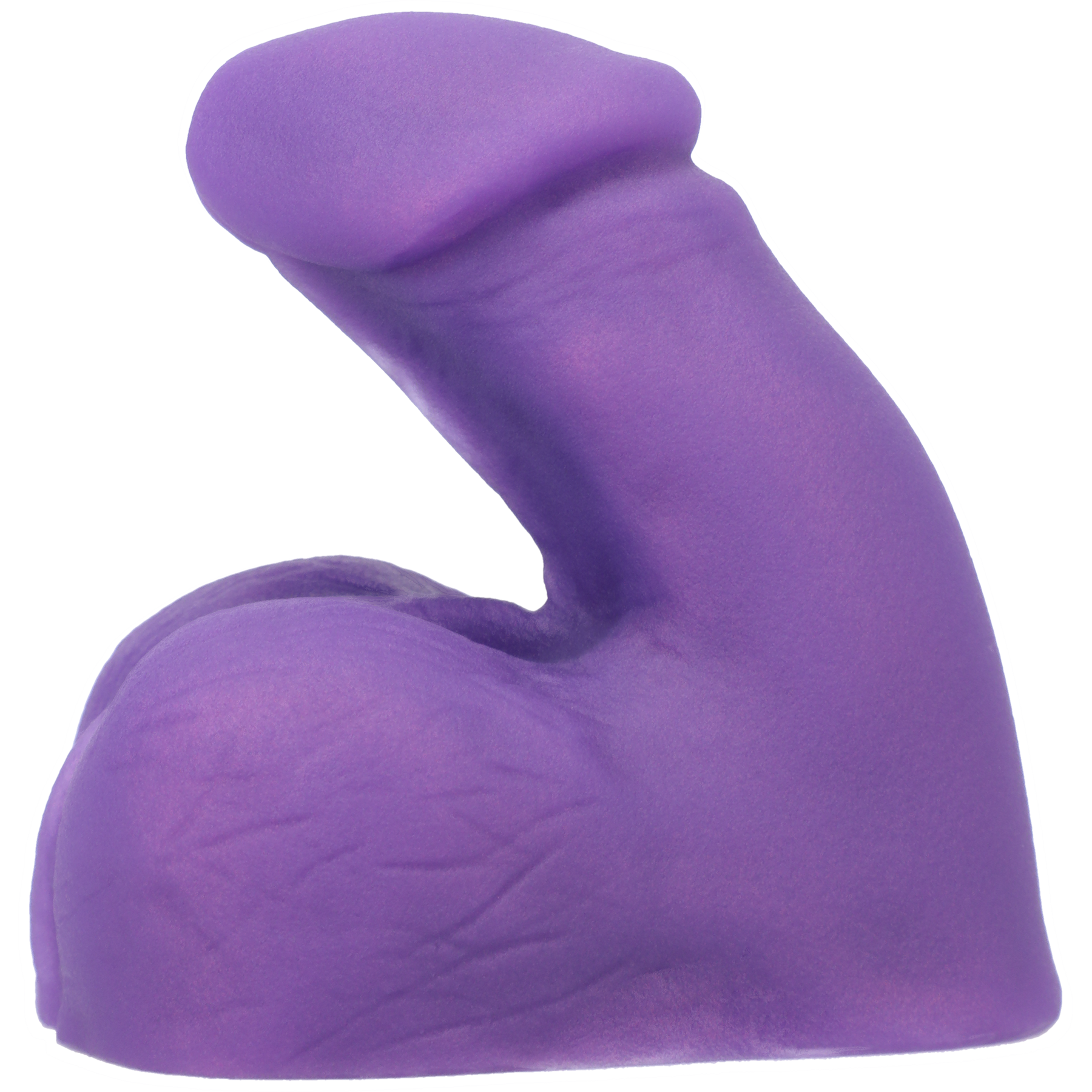 Purple silicone packer with realistic shaft and balls, super soft texture.