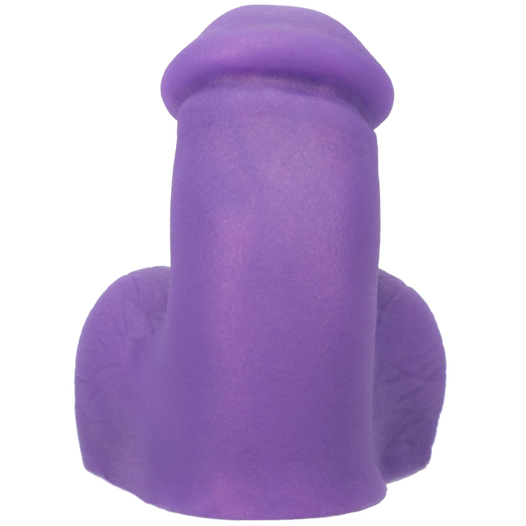 A purple silicone packer with a rounded head and two bulbous sides.