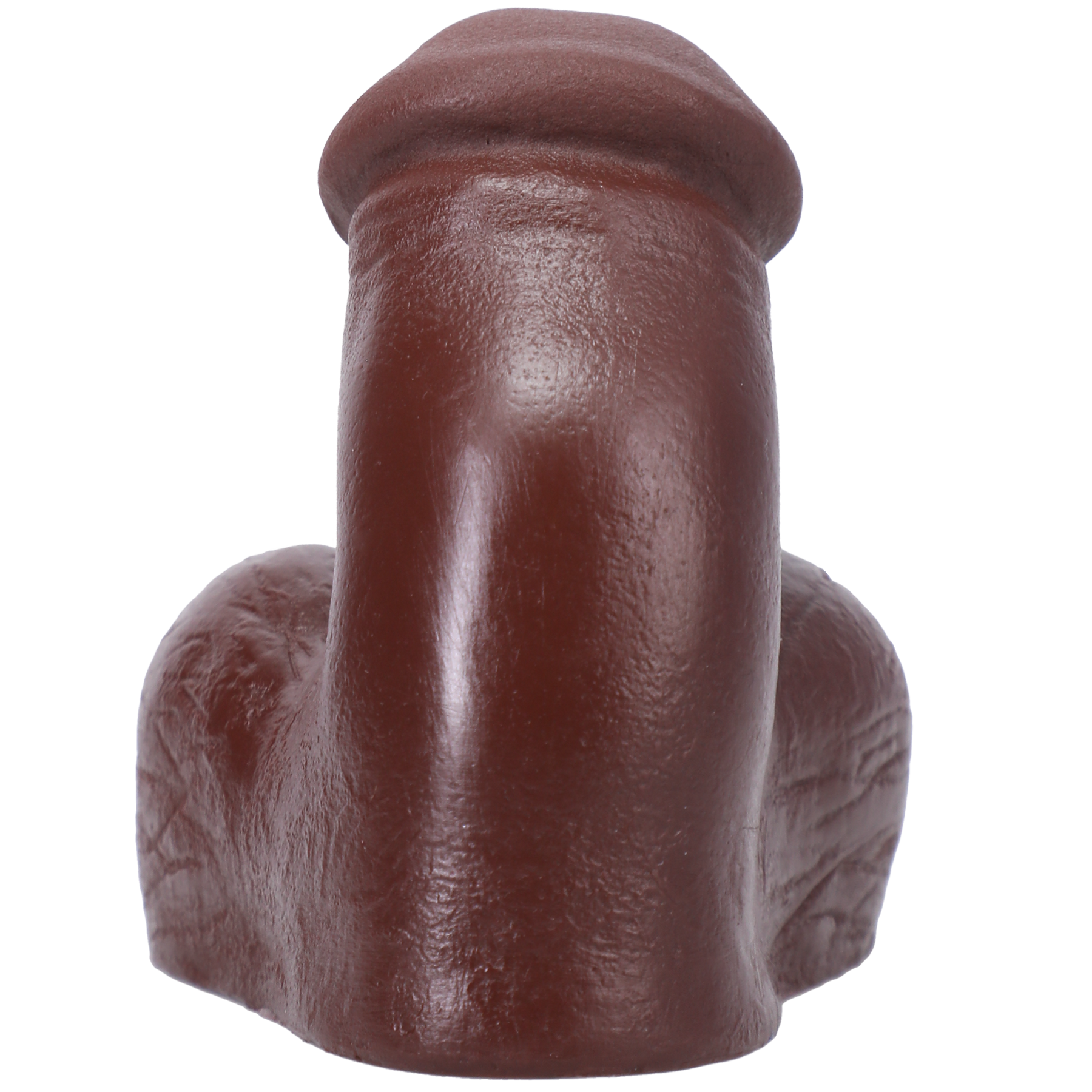 Super soft realistic silicone FTM packer in brown, 3 inches long.