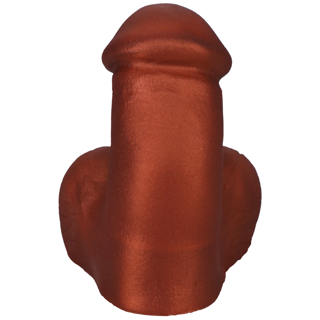 Realistic soft copper silicone packer with detailed shaft and testicles.