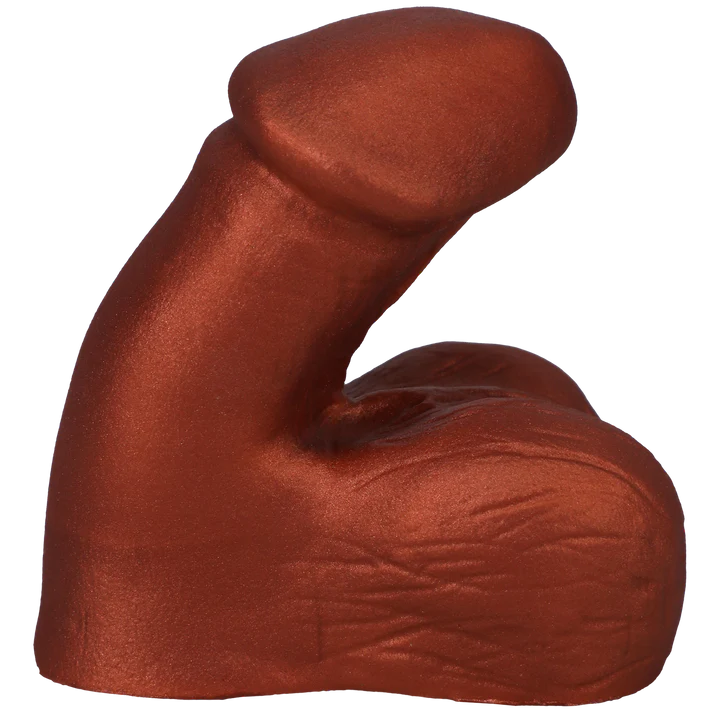 Realistic soft copper silicone packer with a smooth shaft and textured base.