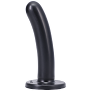 Black medium curved silicone dildo with a flared base.