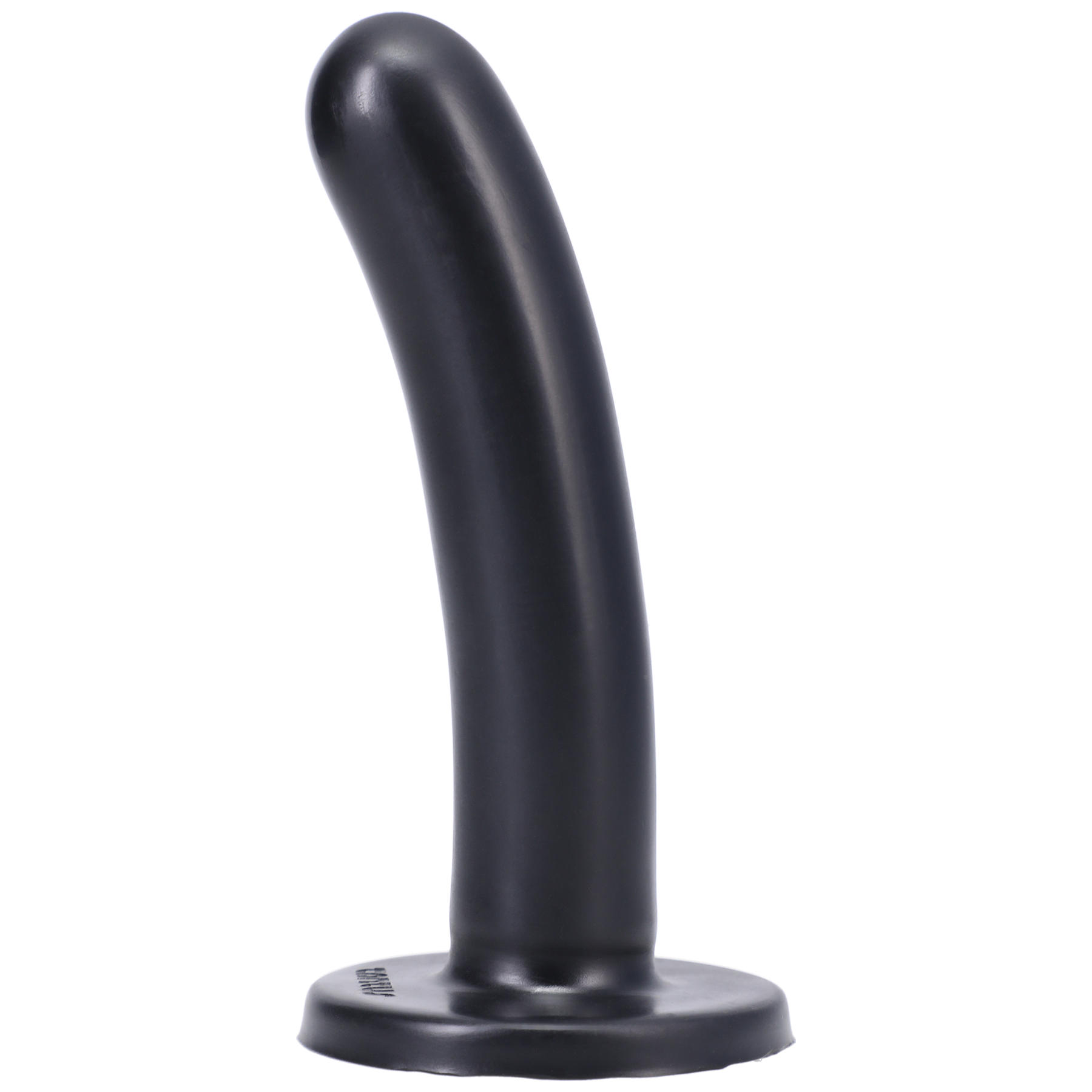 Black medium curved silicone dildo with a flared base.