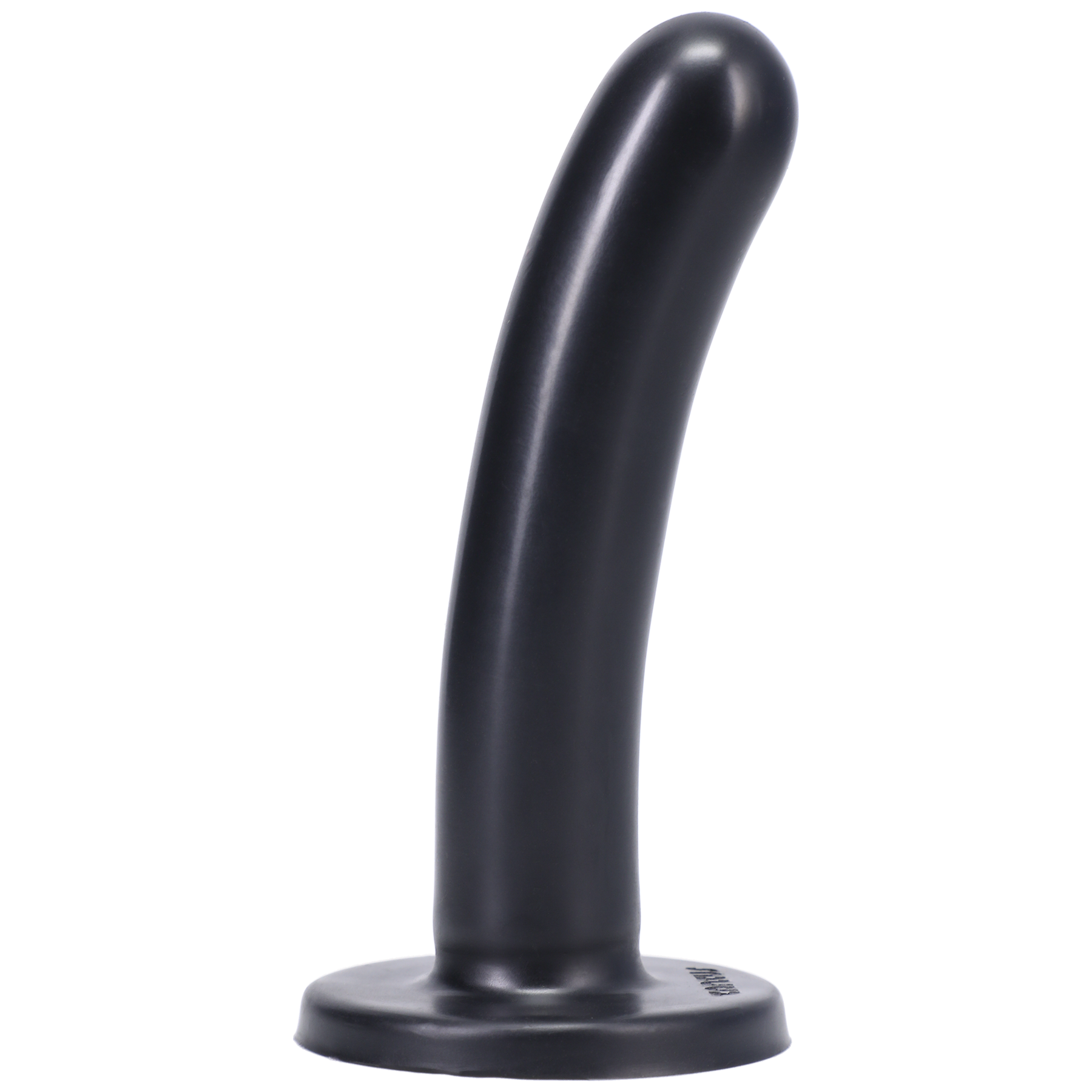Black medium curved silicone dildo with a flared base.