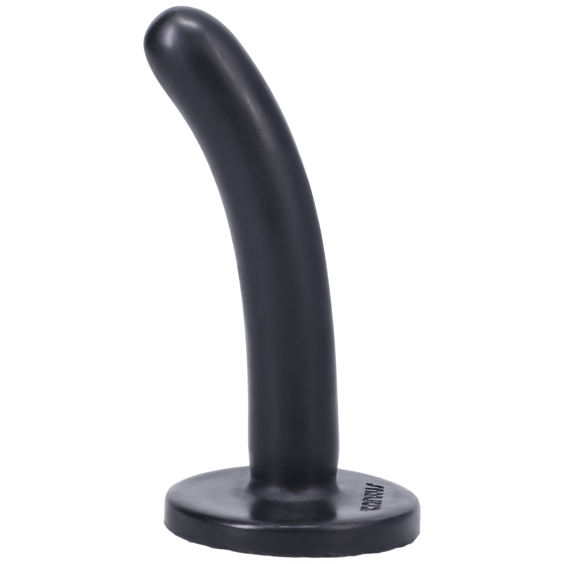 Black silicone beginner dilator with a slight curve and a flared base.