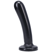 Curved black silicone dildo with a flared base.