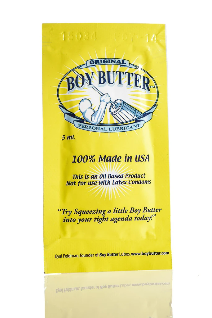 Single use packet of Boy Butter original personal lubricant.