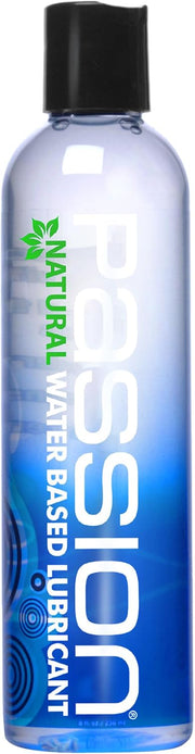 Passion Natural Water-Based Lubricant in a clear bottle with a black cap.