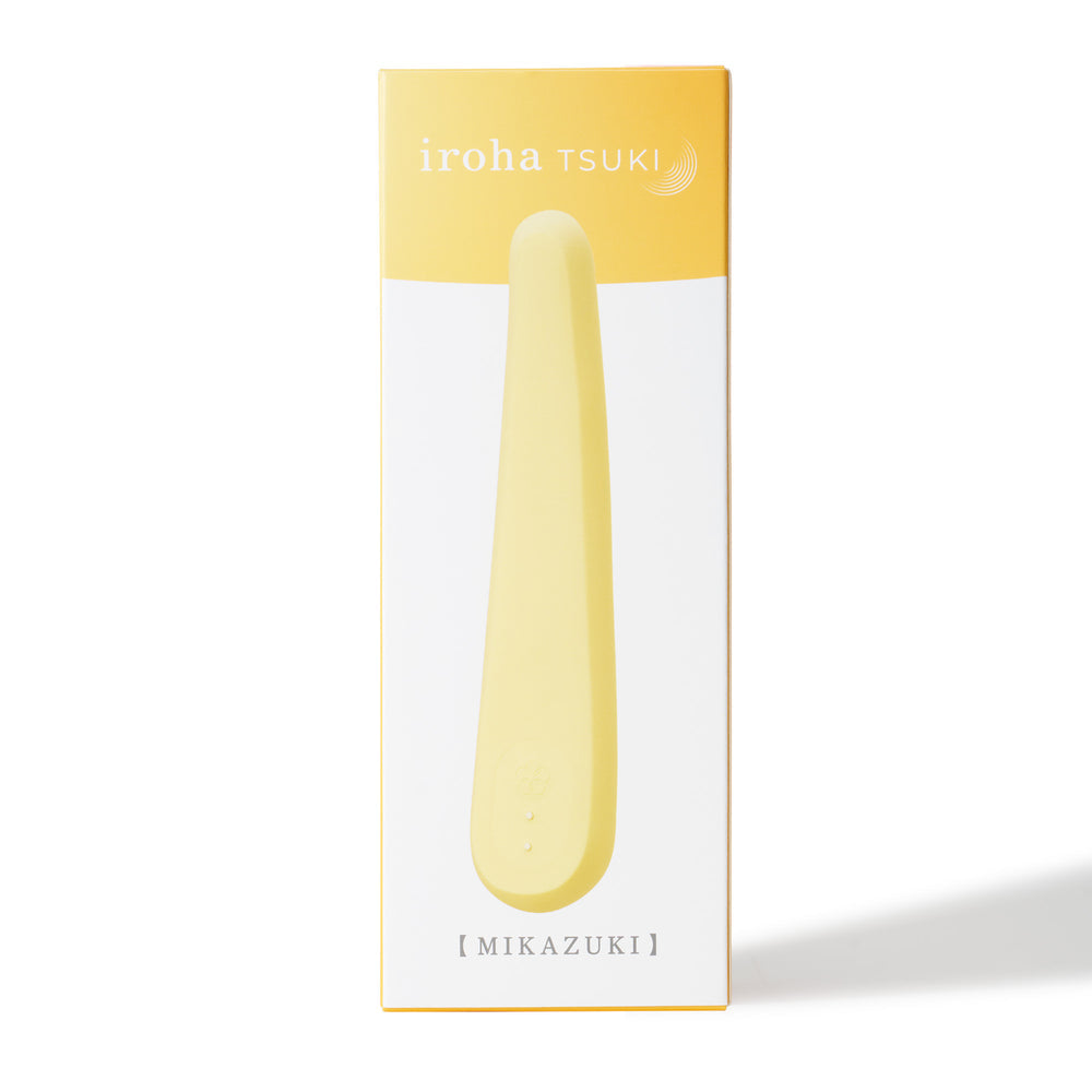 Iroha Tsuki Mikazuki vibrator in a yellow and white box.