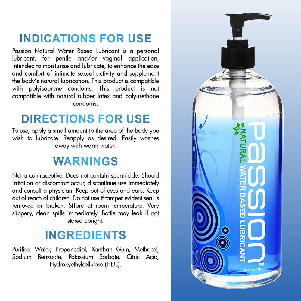 Passion Natural Water Based Lubricant in a 34oz pump bottle.