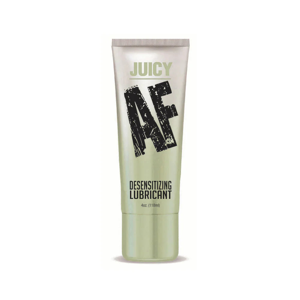 A tube of Juicy AF desensitizing lubricant.