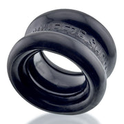 Black rubber ball stretcher with "SQUEEZE SHOP" embossed on it.