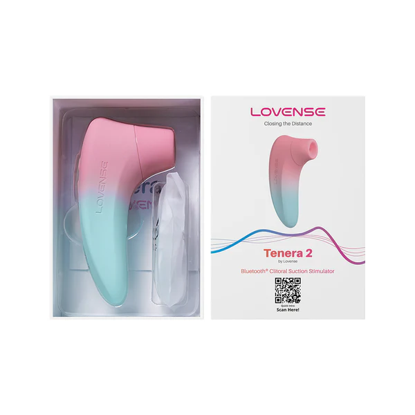Lovense Tenera 2 clitoral suction stimulator in pink and teal.