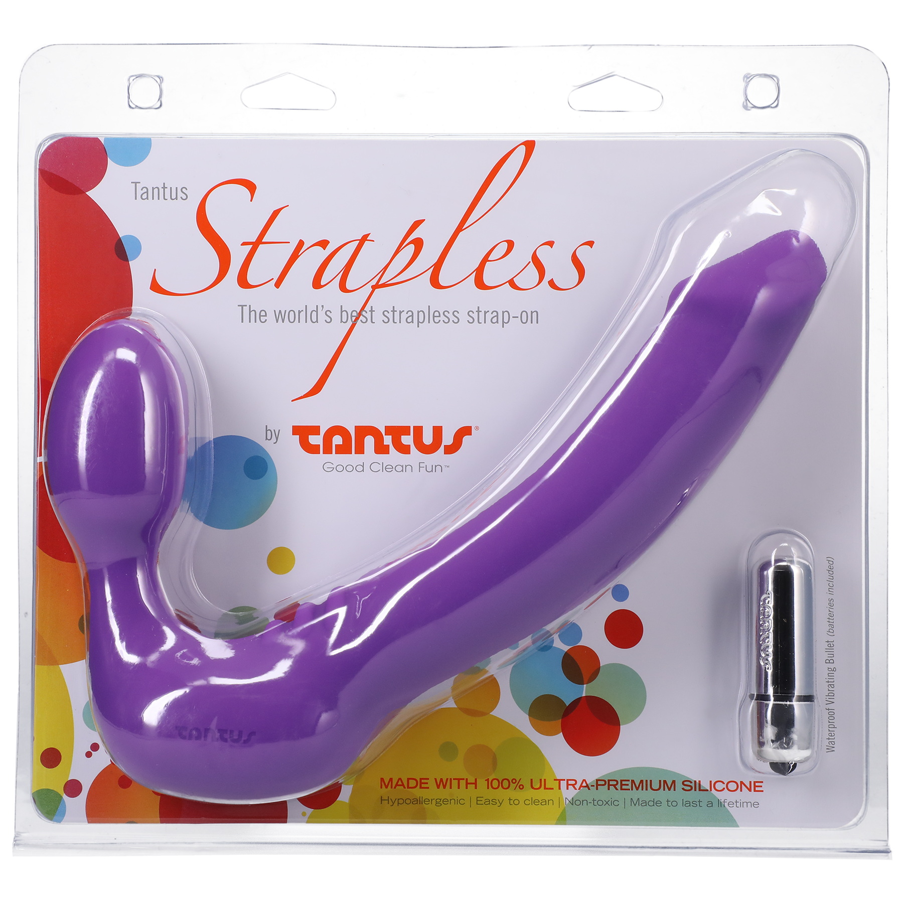 Lavender medium strapless silicone vibrating dildo by Tantus.