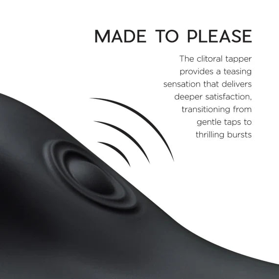 A black clitoral tapper with textured rings and radiating lines indicating vibration.
