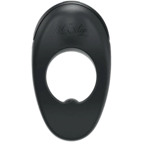 Atom Plus dual motor rechargeable silicone cock ring in black.