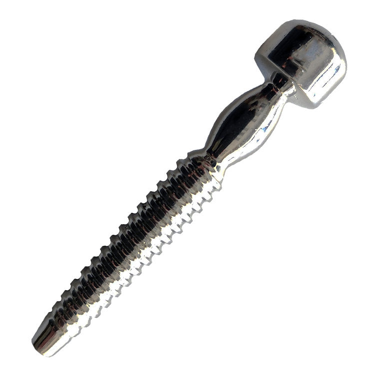 Stainless steel penis plug with a shower head design.