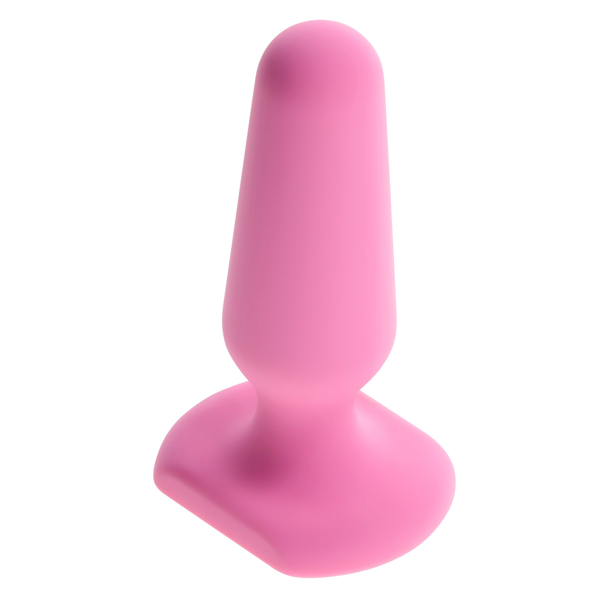 A pink silicone anal plug with a rounded tip and flared base.