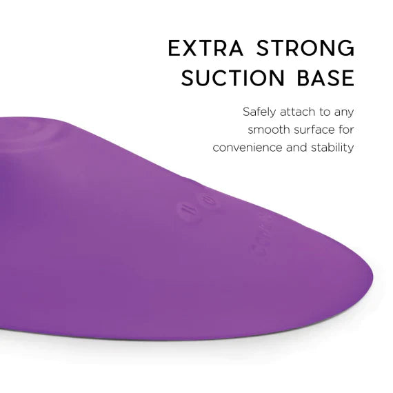 Purple wearable vibrator with a strong suction base.