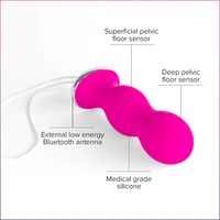 Pink pelvic floor trainer with sensors and Bluetooth antenna.