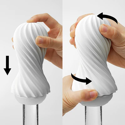 White reusable spiral stroker with textured surface.