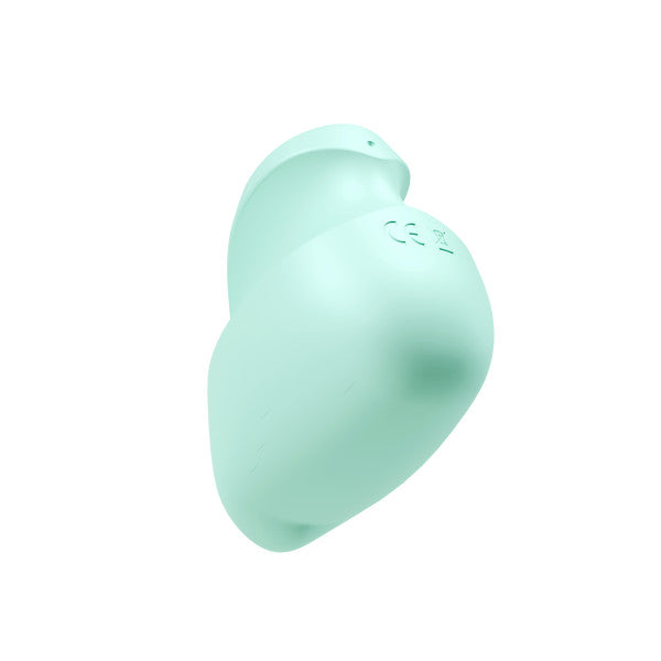 A light green silicone vibrator with CE marking.