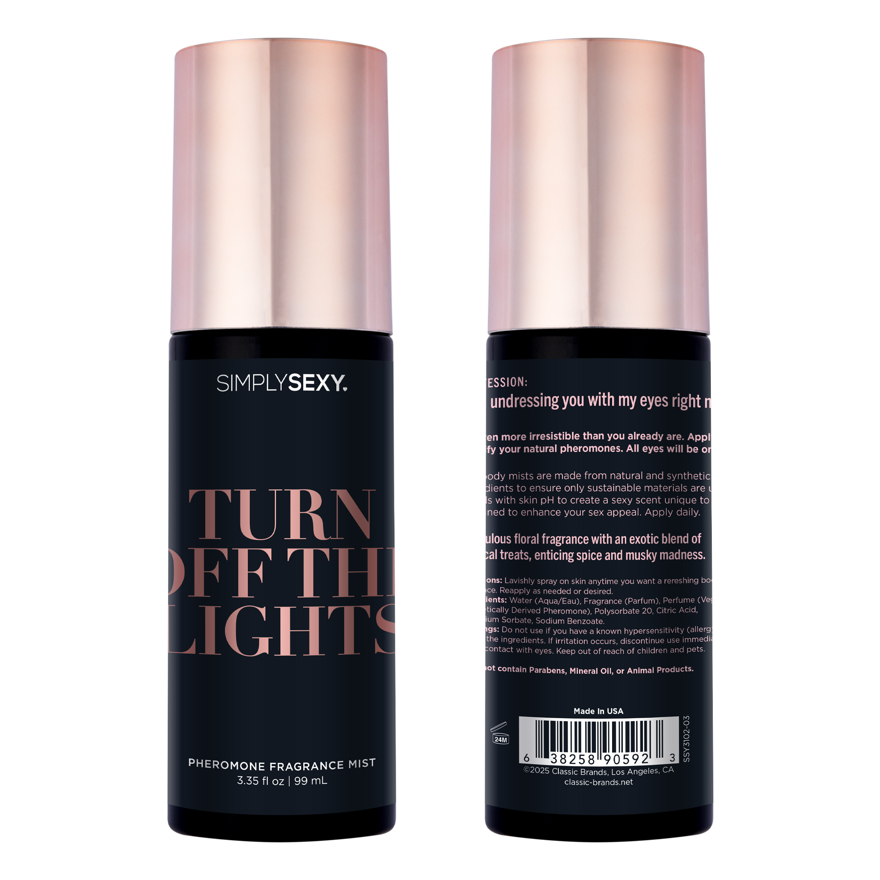 Simply Sexy Turn Off The Lights Pheromone Body Mist with floral fragrance.
