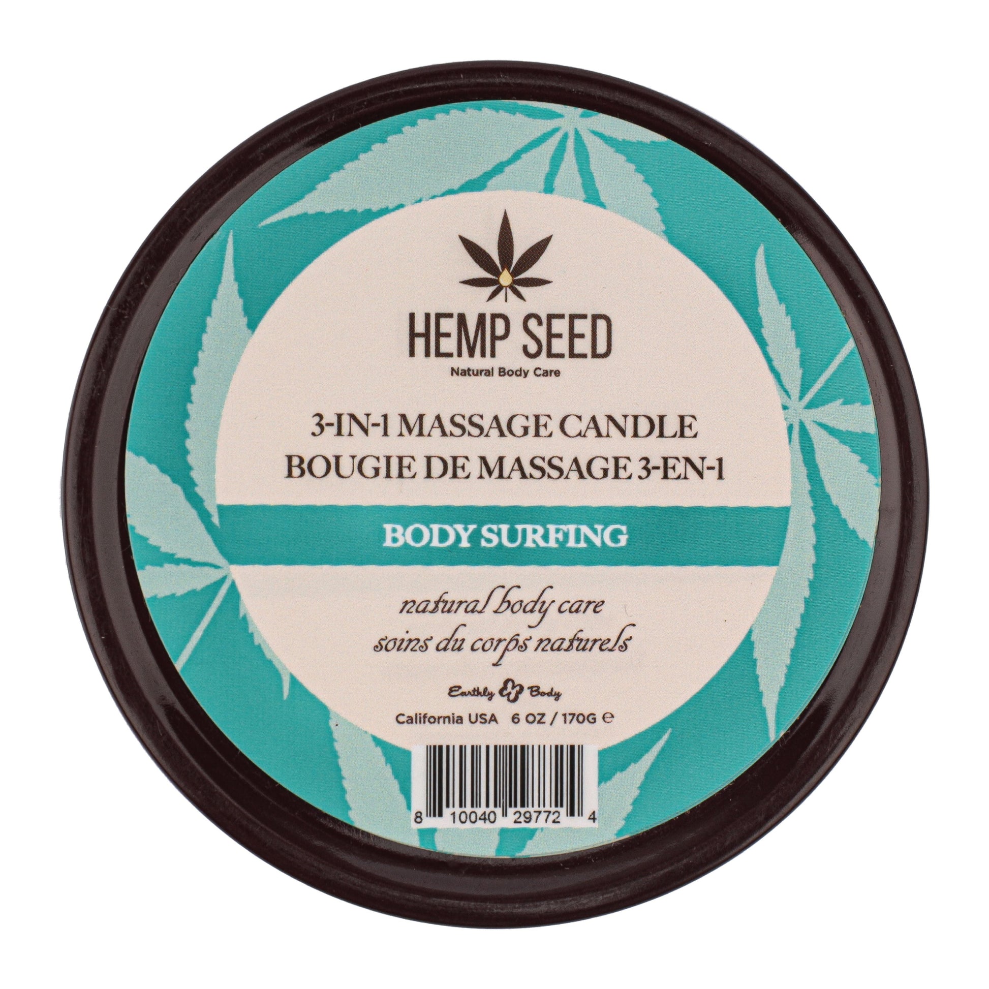 Hemp Seed 3-in-1 Massage Candle with a Body Surfing scent.