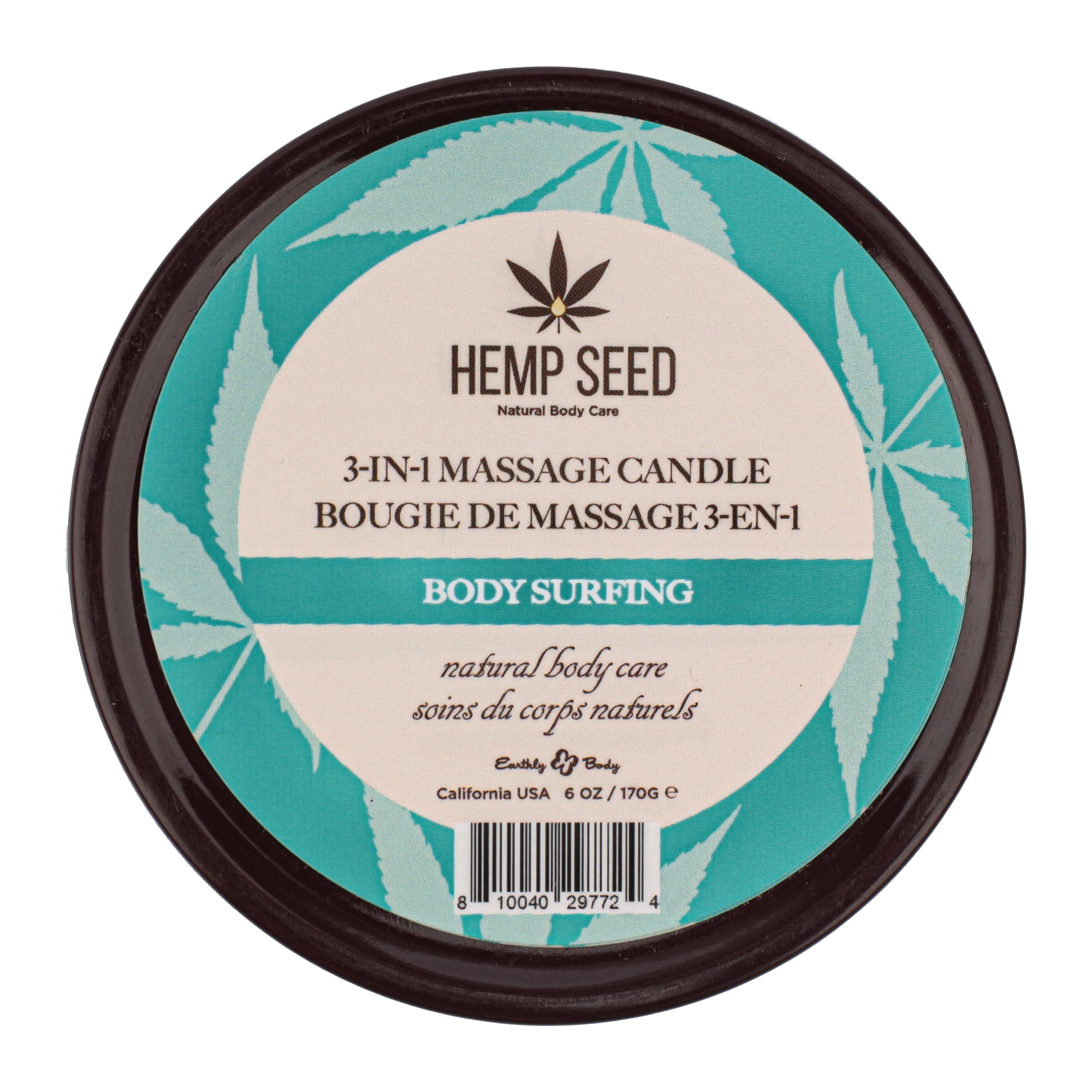 Hemp Seed 3-in-1 Massage Candle with a Body Surfing scent.