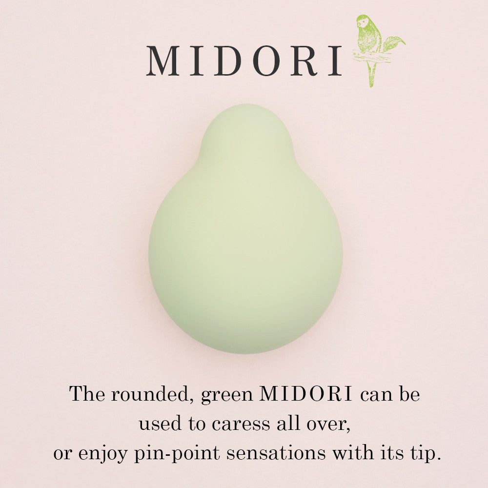 A light green, pear-shaped vibrator with the brand name MIDORI above it.