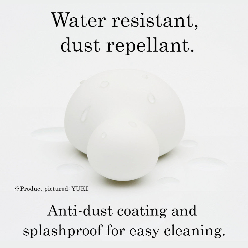 Two white, smooth, rounded silicone objects with water droplets on them.