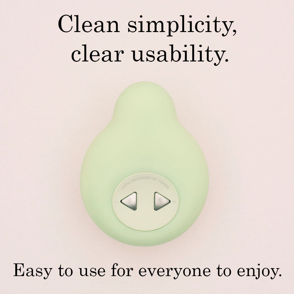 A light green, pear-shaped vibrator with two triangular buttons.