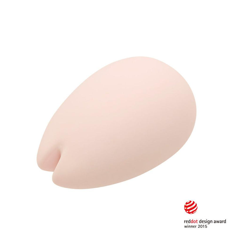 A pink, teardrop-shaped silicone vibrator with a split tip.
