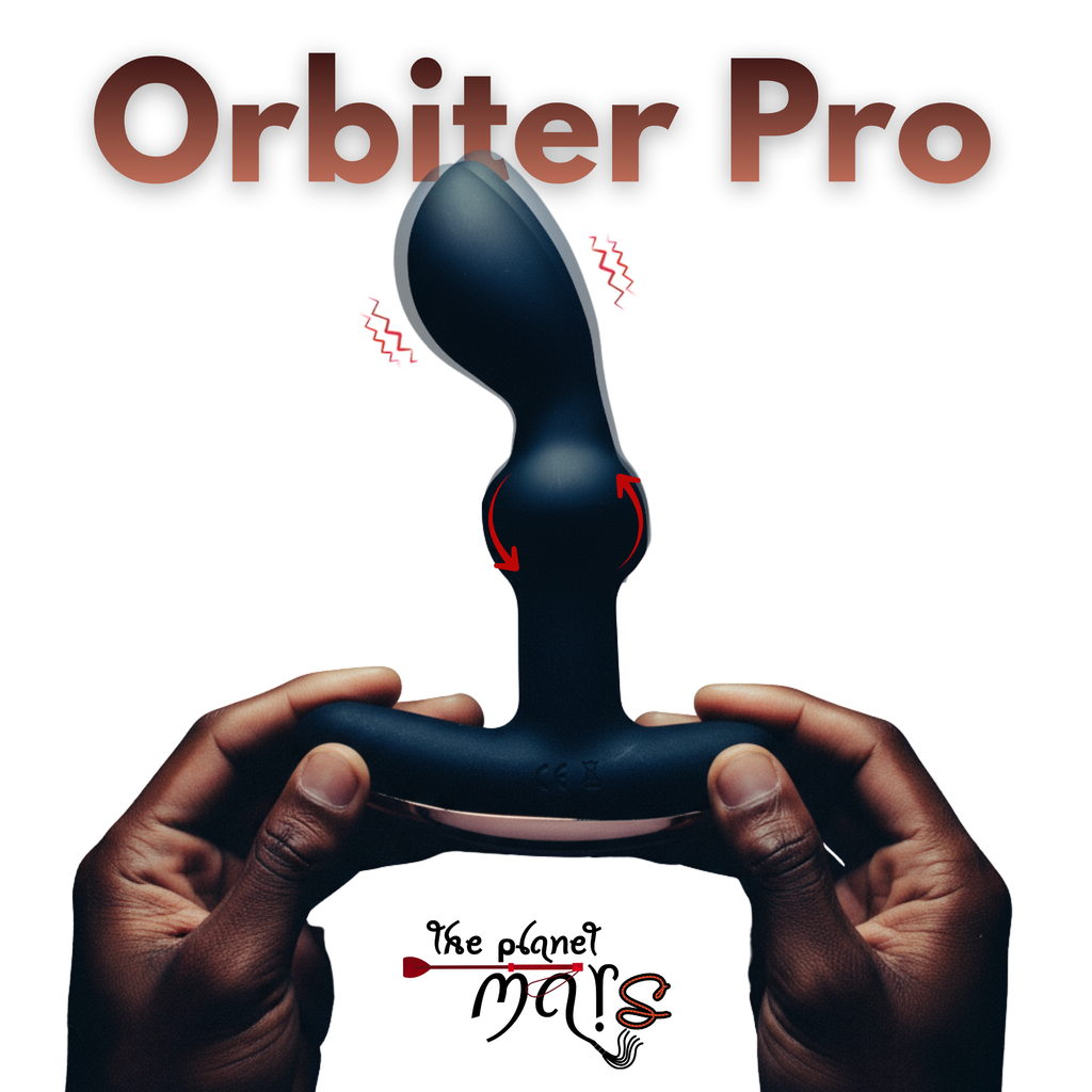 Mars Orbiter Pro prostate and perineum massager held by hands.