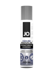 JO Cooling Premium personal lubricant in a clear bottle with a silver cap.